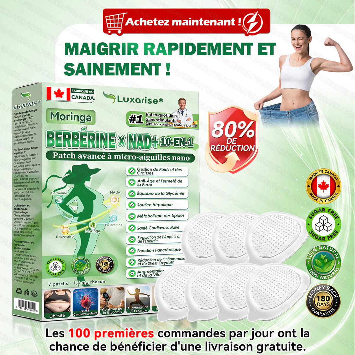 Boutique officielle 🔥🔥 𝐋𝐔𝐗𝐀𝐑𝐈𝐒𝐄® Moringa · Berbérine + NAD+ – Timbre nano à micro‑aiguilles 10‑en‑1 avancé (1× par jour, résultats visibles en 7 jours) | Gestion du poids, relâchement cutané, sommeil, articulations, etc.